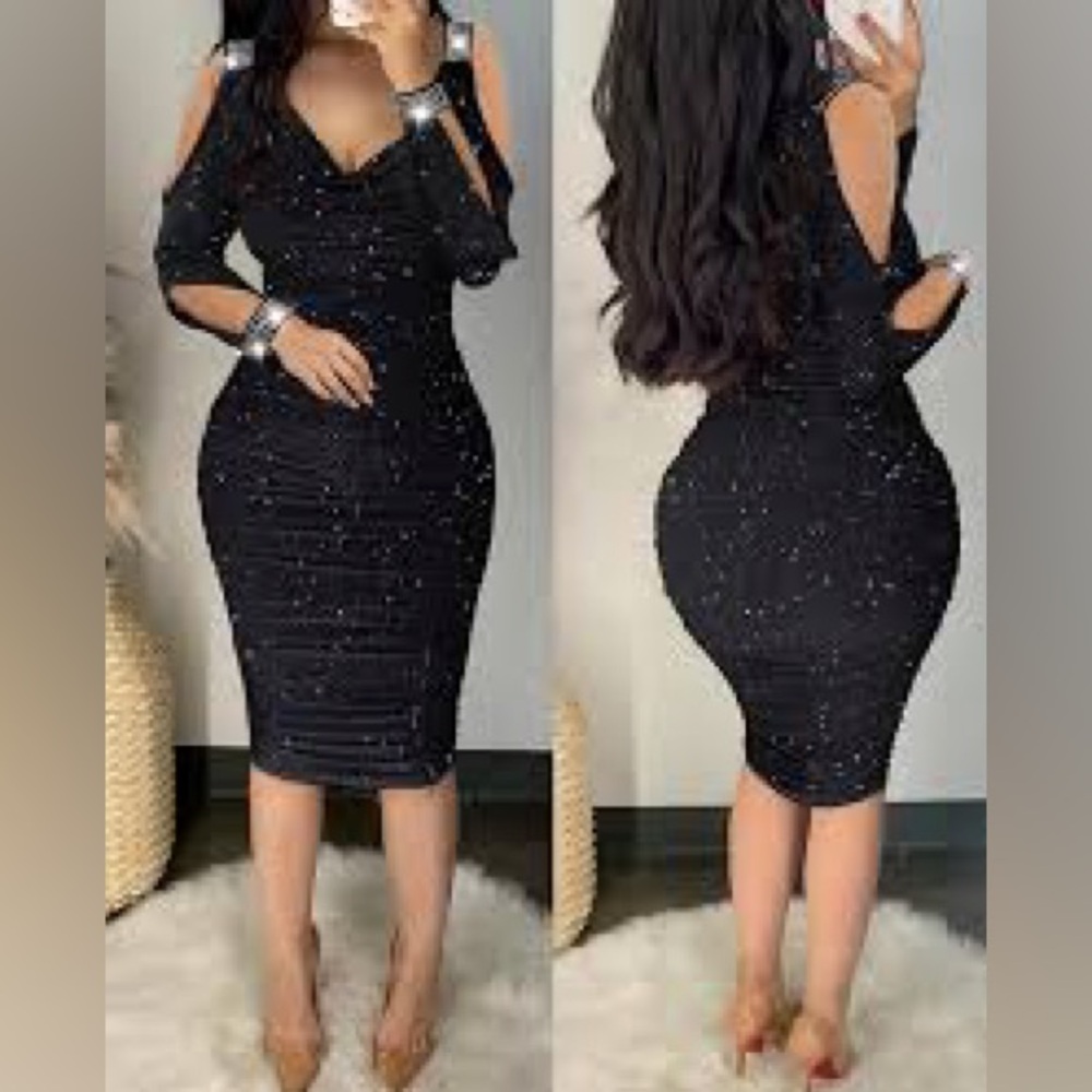 Chic Black Long Sleeve Dress with Cutouts